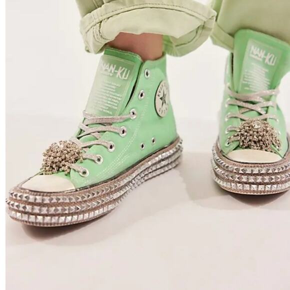NEW Nan-Ku Couture Free People Cruise Studded Spring Mint Green High Top Sneaker - Picture 4 of 11